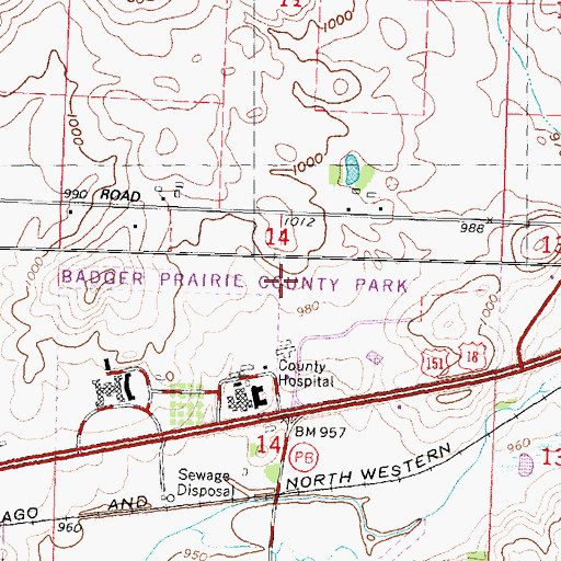 Topographic Map of Badger Prairie County Park, WI