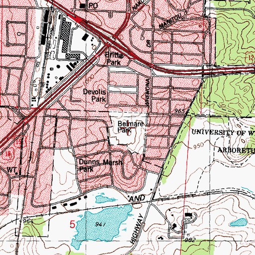 Topographic Map of Belmare Park, WI