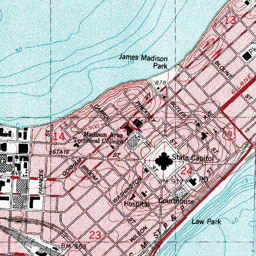 Topographic Map of Bethel Lutheran Church, WI
