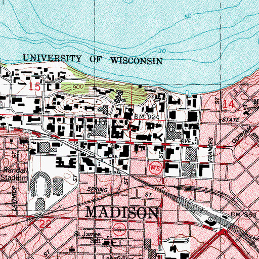 Topographic Map of Birge Hall, WI