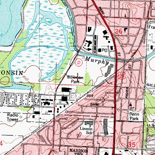 Topographic Map of Bowman Park, WI