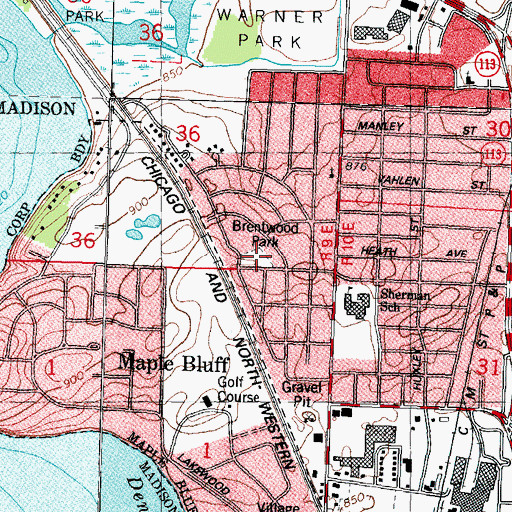 Topographic Map of Brentwood Park, WI