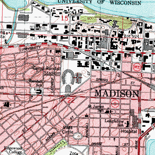 Topographic Map of Camp Randall Sports Center, WI