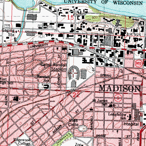 Topographic Map of Camp Randall Stadium, WI