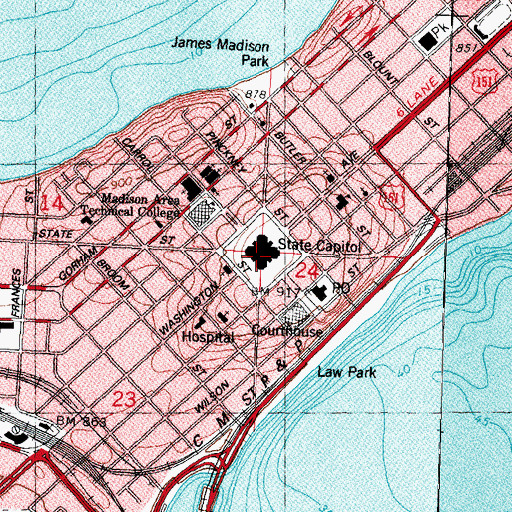 Topographic Map of Capitol Square, WI
