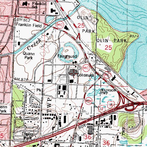 Topographic Map of Dane County Coliseum, WI