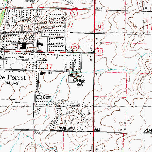Topographic Map of DeForest Area High School, WI