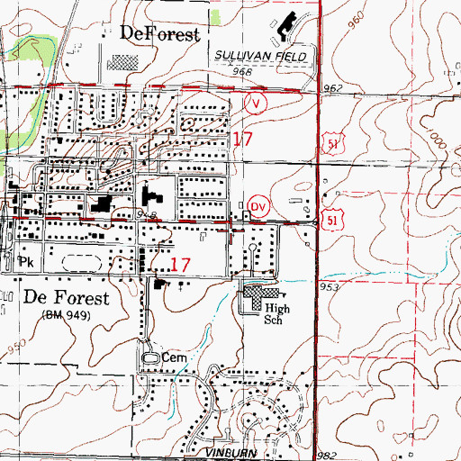 Topographic Map of De Forest Moravian Church, WI