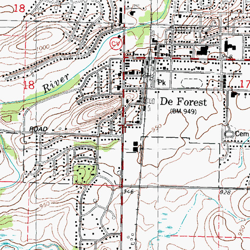 Topographic Map of De Forest Public Library, WI