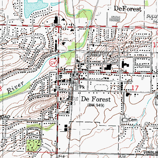 Topographic Map of De Forest Village Hall, WI