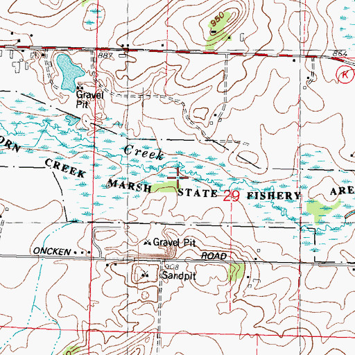 Topographic Map of Dorn Creek Marsh State Fishery Area, WI