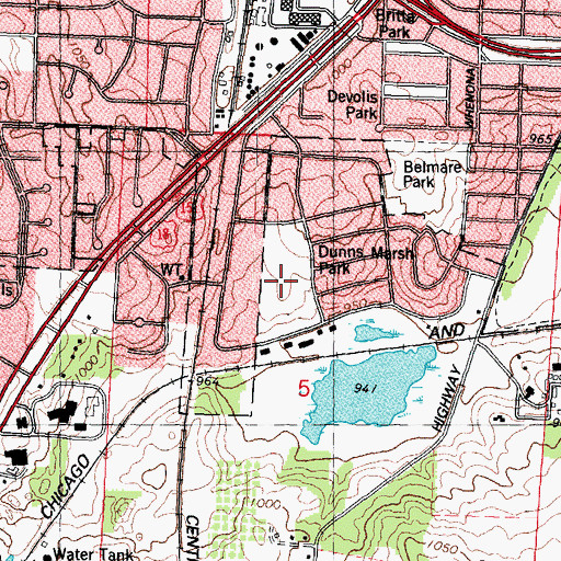 Topographic Map of Dunns Marsh Park, WI