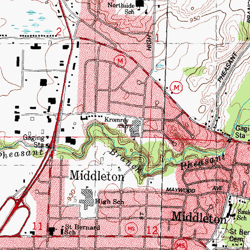 Topographic Map of Kromrey Middle School, WI