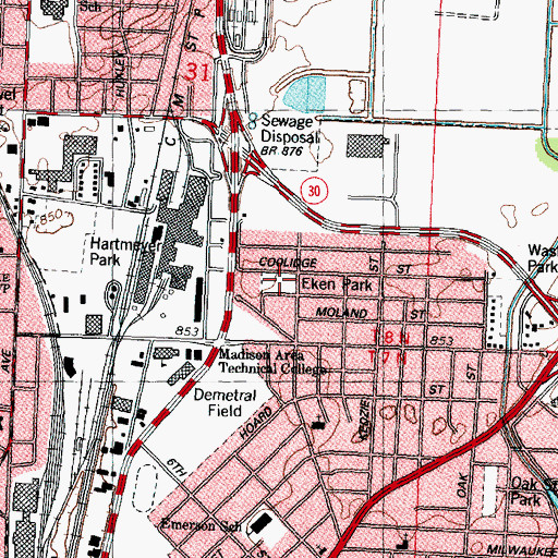 Topographic Map of Eken Park, WI