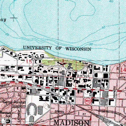 Topographic Map of Elizabeth Waters Hall, WI