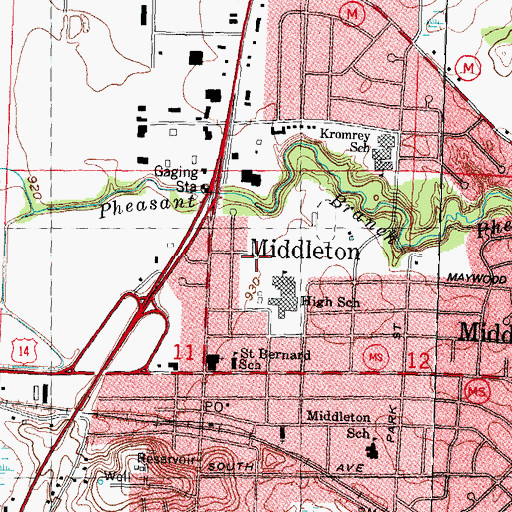Topographic Map of Firemans Park, WI