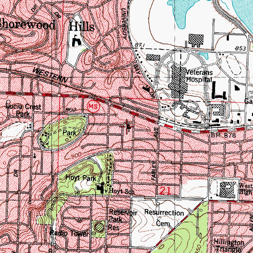 Topographic Map of First Baptist Church, WI