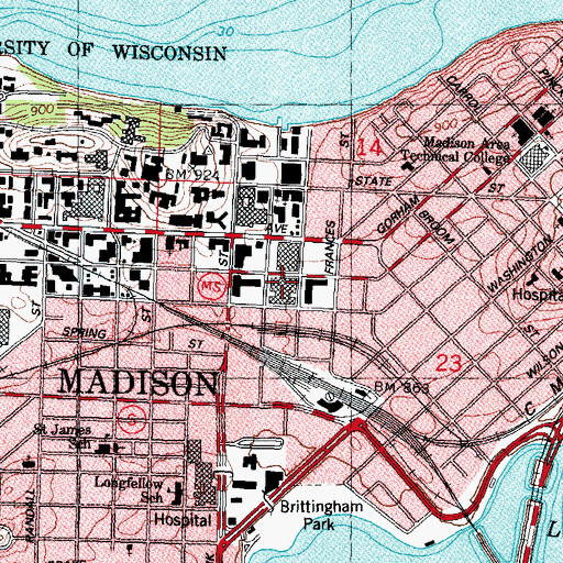 Topographic Map of Gordons Commons, WI
