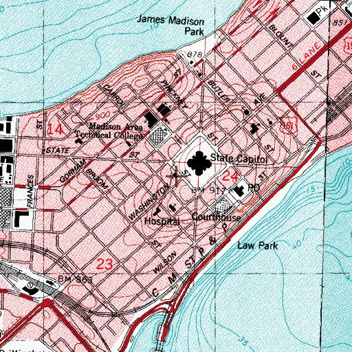 Topographic Map of Grace Episcopal Church, WI