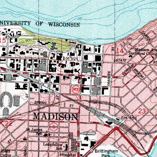 Topographic Map of Grainger Hall, WI