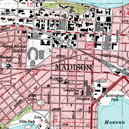 Topographic Map of Harlow Primate Laboratory, WI