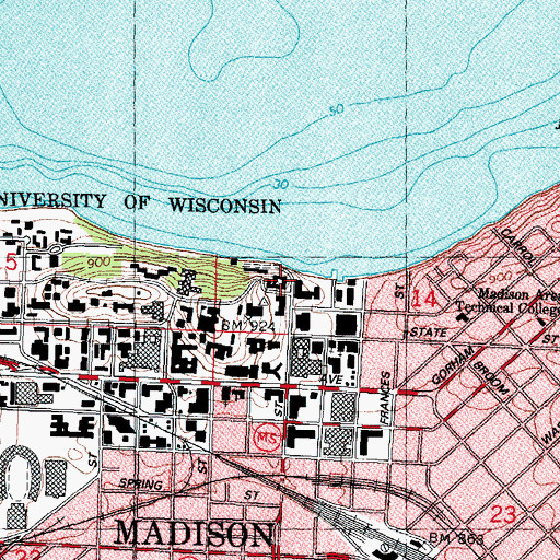 Topographic Map of Helen C White Hall, WI