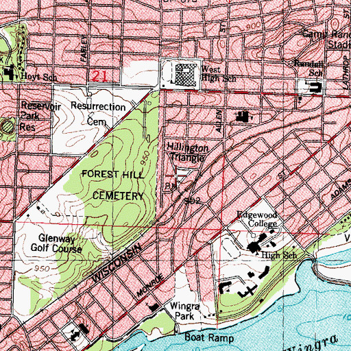 Topographic Map of Hillington Triange, WI