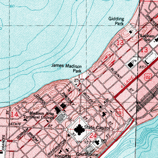 Topographic Map of James Madison Park, WI