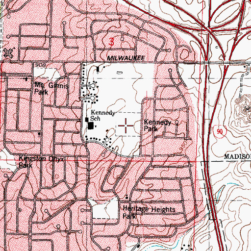 Topographic Map of Kennedy Park, WI