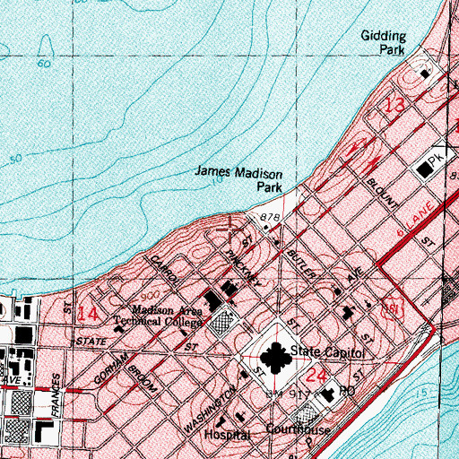 Topographic Map of Knapp Memorial Graduate Center, WI