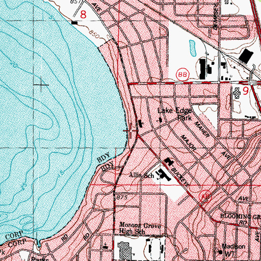 Topographic Map of Lake Edge Shopping Center, WI