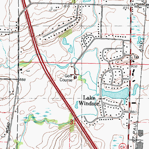 Topographic Map of Lake Windsor Country Club, WI