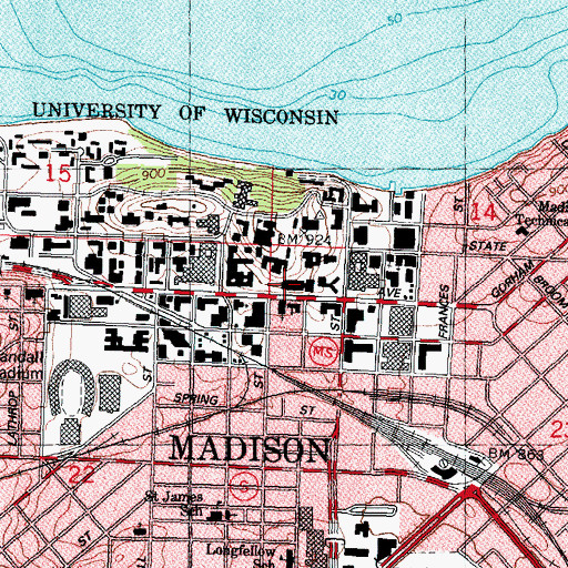 Topographic Map of Lathrop Hall, WI