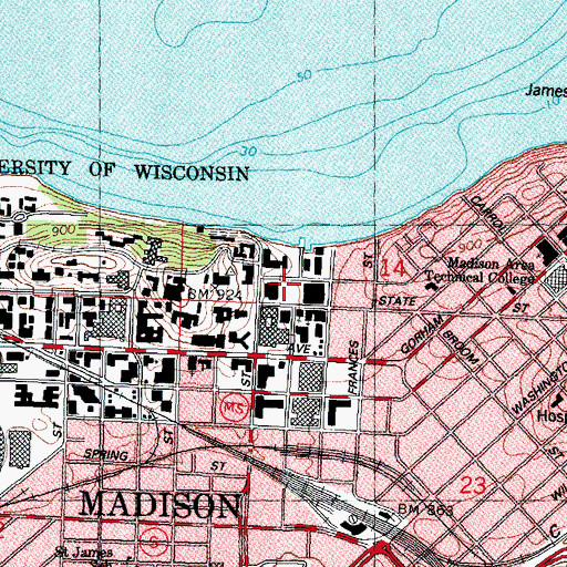 Topographic Map of Library Mall, WI
