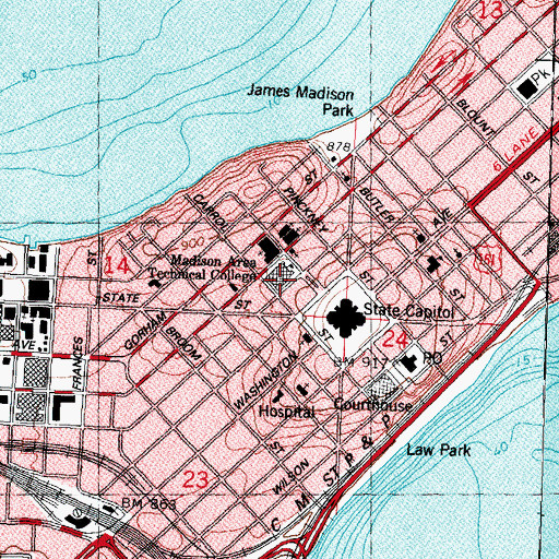 Topographic Map of Madison Area Technical College, WI