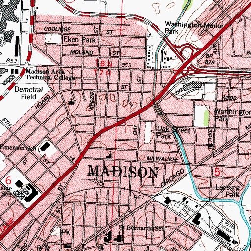 Topographic Map of Madison East Shopping Center, WI