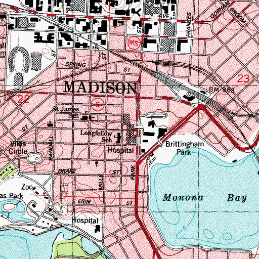 Topographic Map of Madison Medical Center, WI