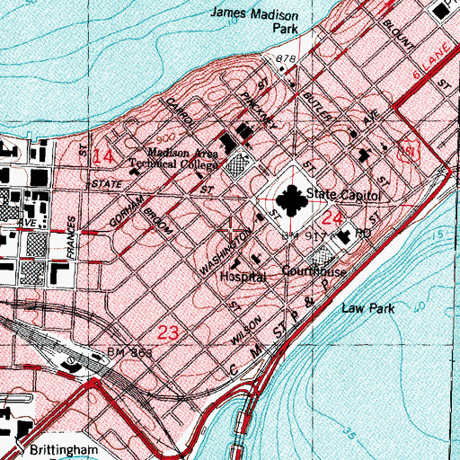 Topographic Map of Madison Public Library, WI