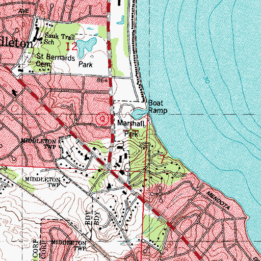 Topographic Map of Marshall Park, WI