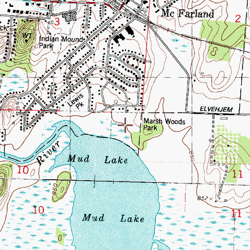Topographic Map of Marsh Woods Park, WI