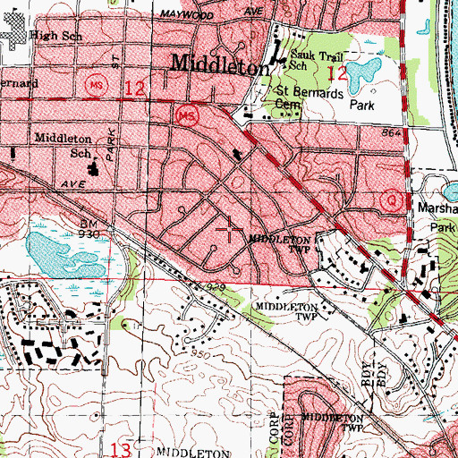 Topographic Map of Meadow Park, WI