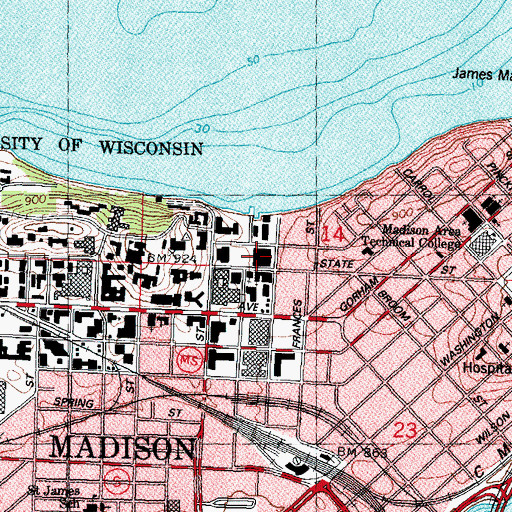 Topographic Map of Memorial Library, WI