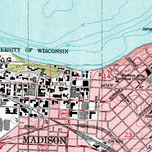 Topographic Map of Memorial Union, WI