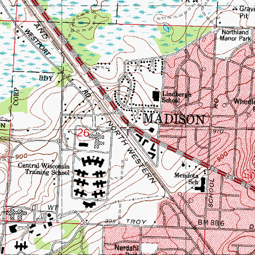 Topographic Map of Mendota, WI