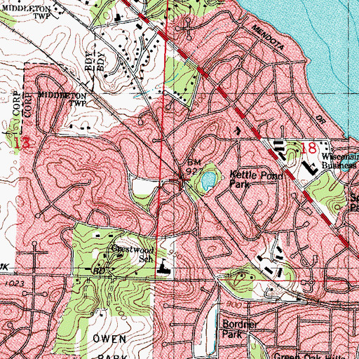 Topographic Map of Mendota Beach Station (historical), WI
