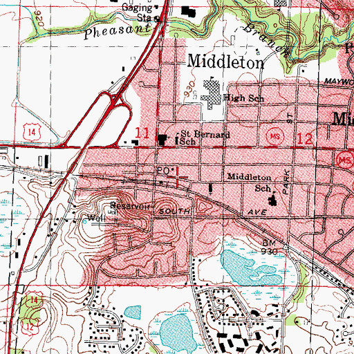 Topographic Map of Middleton City Hall, WI