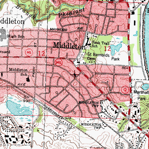 Topographic Map of Middleton Community Church, WI