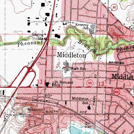 Topographic Map of Middleton High School, WI