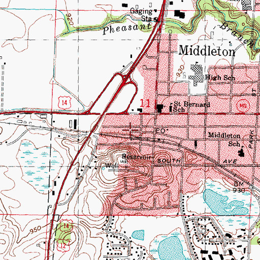 Topographic Map of Middleton Post Office, WI