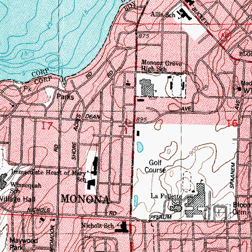 Topographic Map of Monona Grove Shopping Center, WI